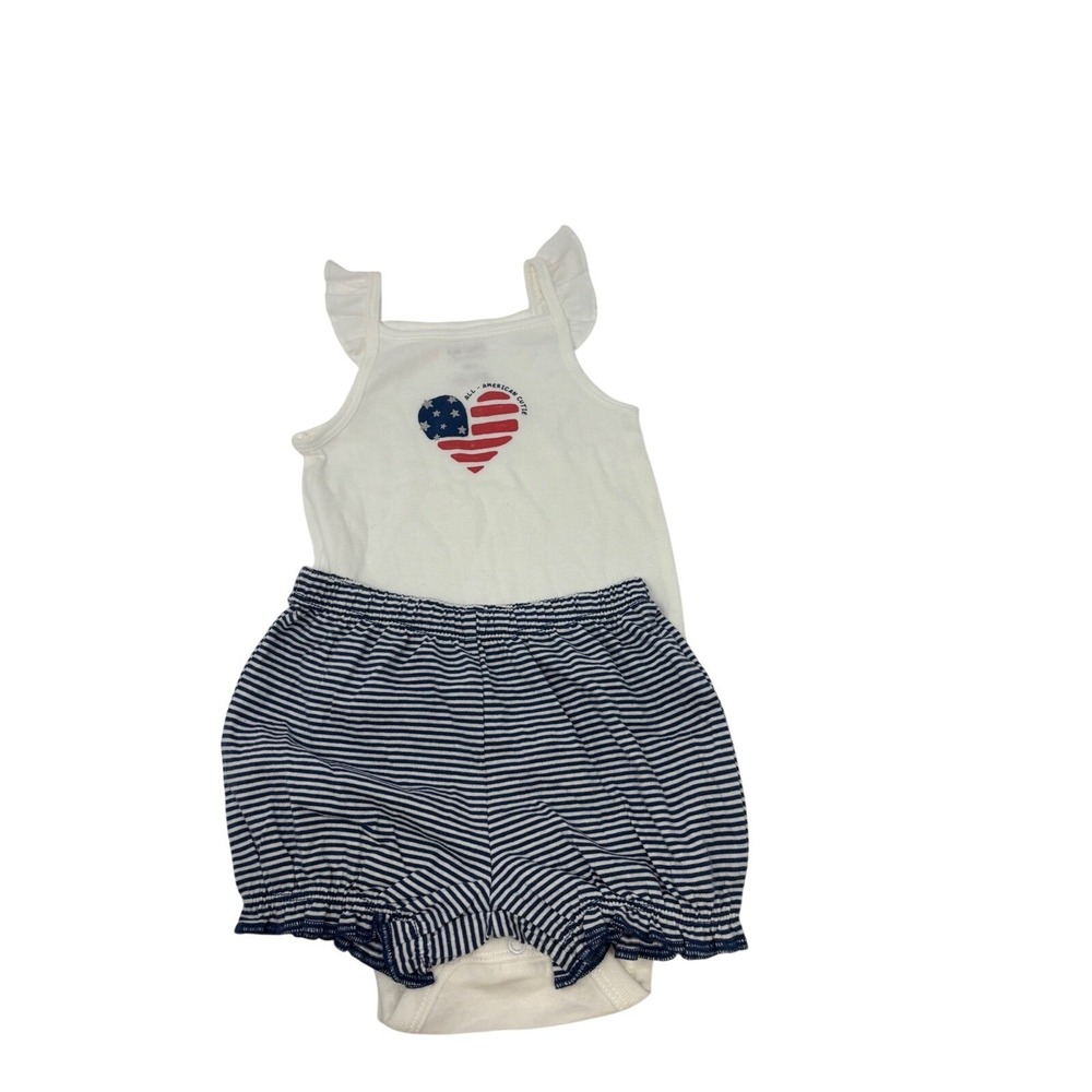 Carters Just One You Baby Girl 18M Patriotic Heart Bodysuit and Striped Shorts